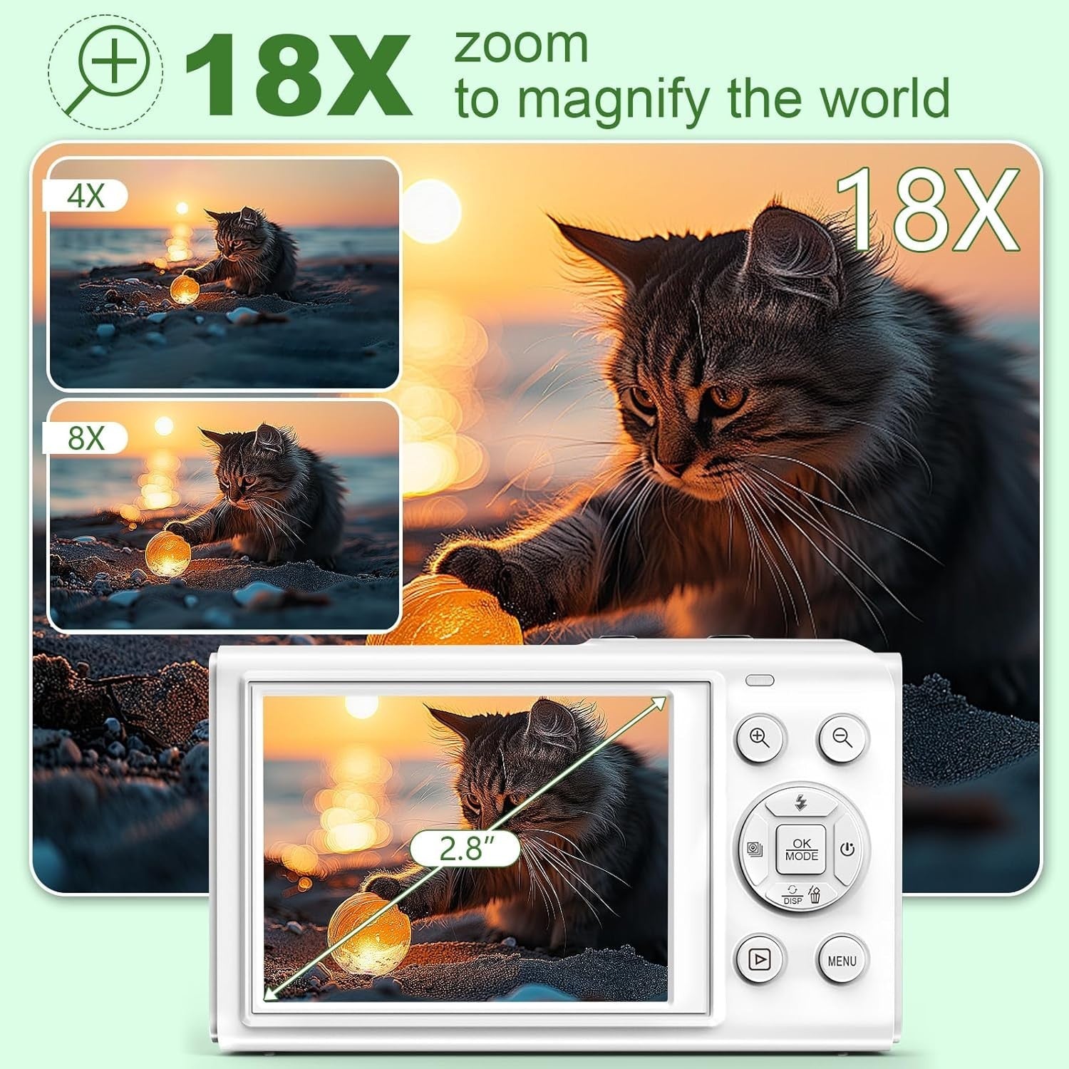 5K 80MP Digital Camera WiFi Dual Screen Vlogging Camera White