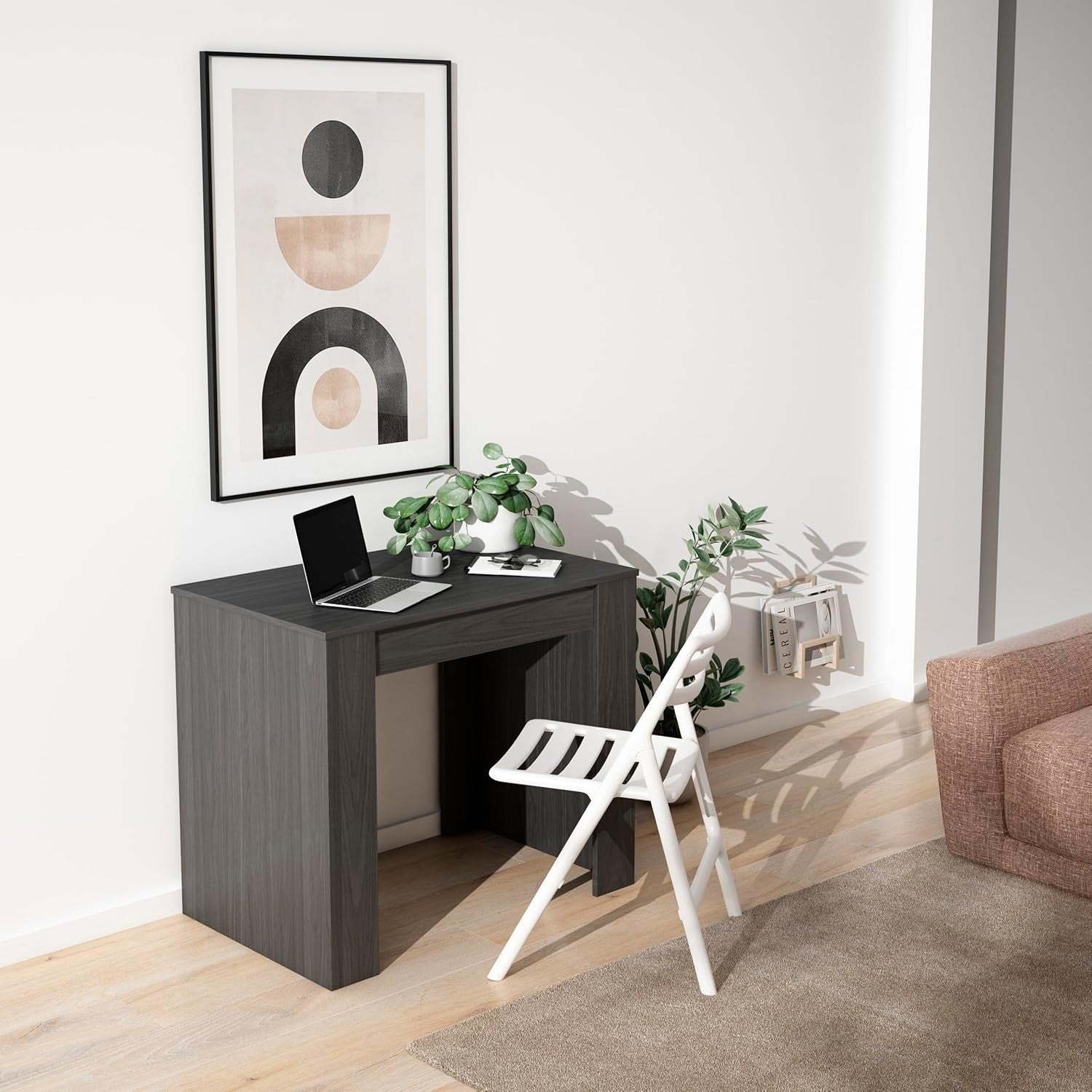 Extendable Folding Dining Table Console Modern Black for 6 Diners