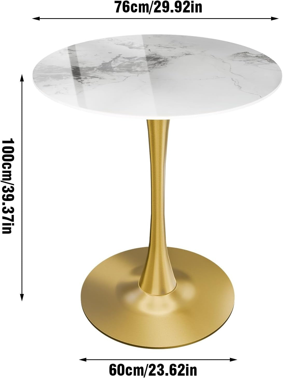 White 76cm Round Tall Bar Table 100cm Sintered Stone Top with Gold Metal Base