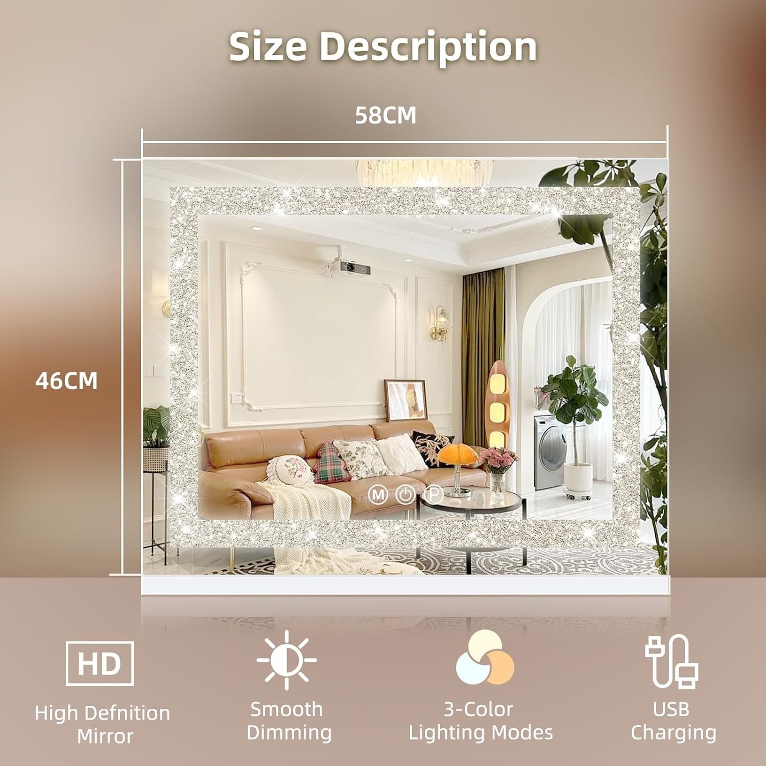 Hollywood Makeup Mirror LED Touch Vanity Light Wall/Tabletop 46x58cm