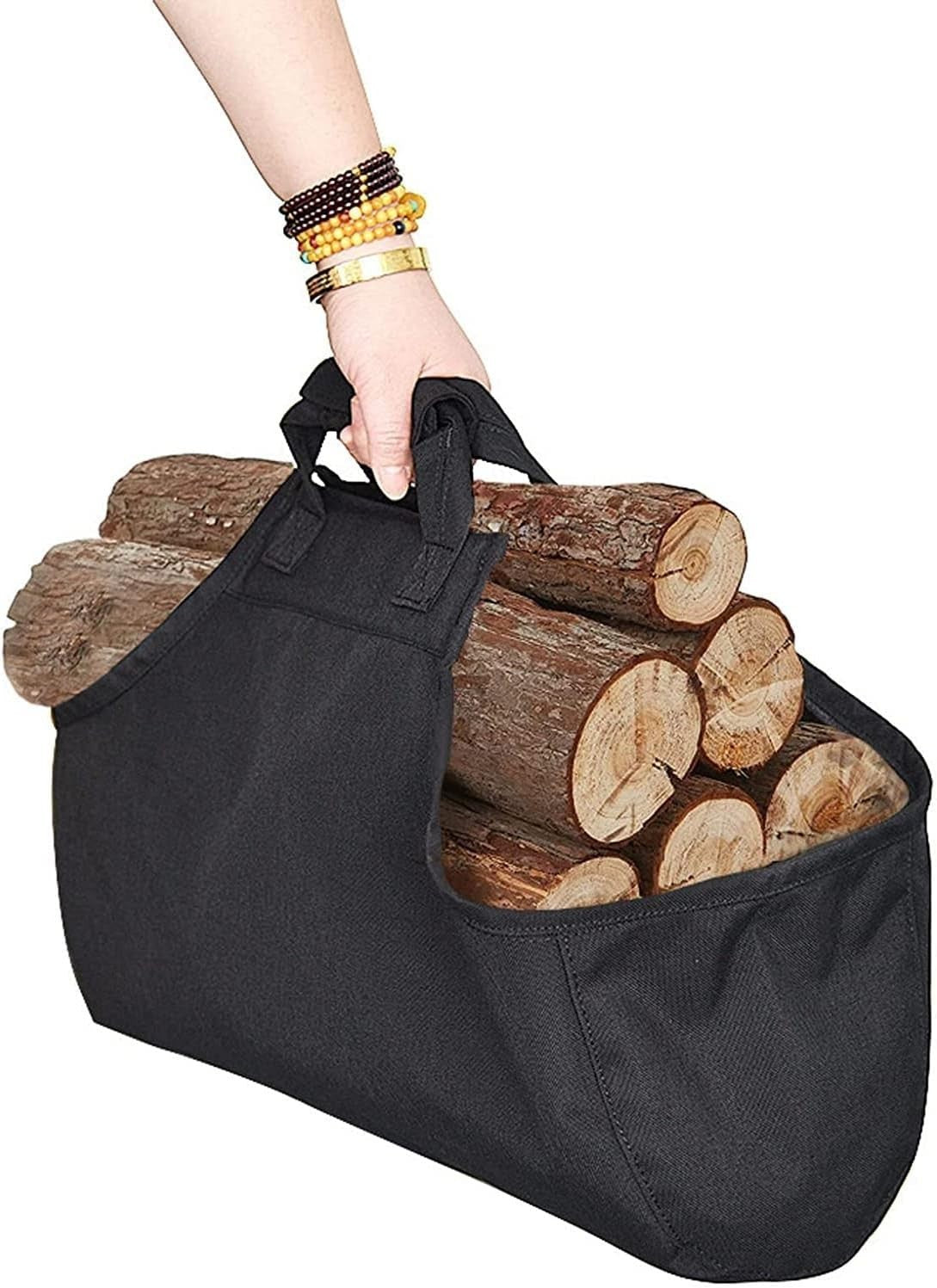 Heavy Duty Oxford Cloth Log Holder Bag with Handles – Large 58x18x18 cm Kindling