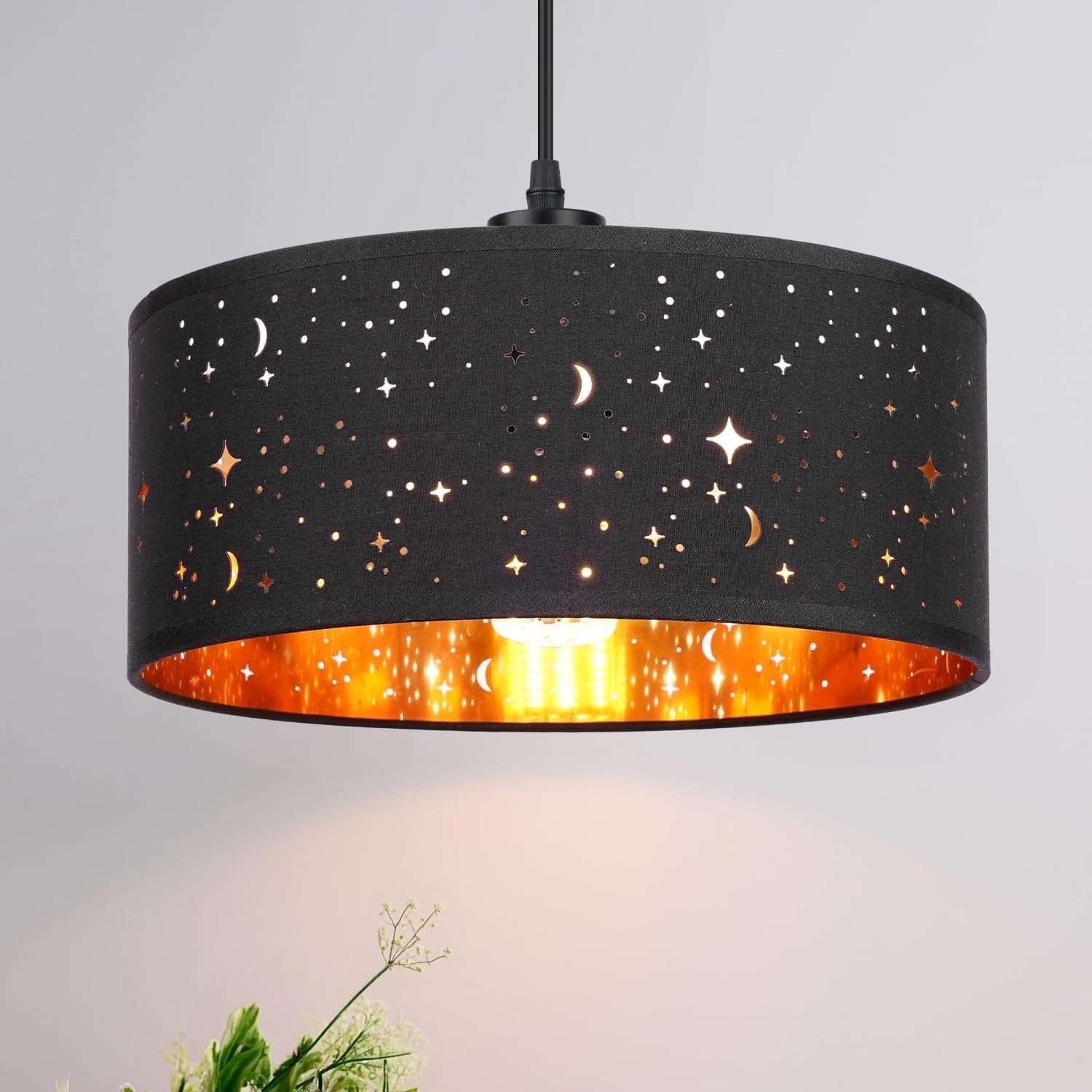 Black Star Cut Lampshade Gold Lined Modern Ceiling Pendant Light