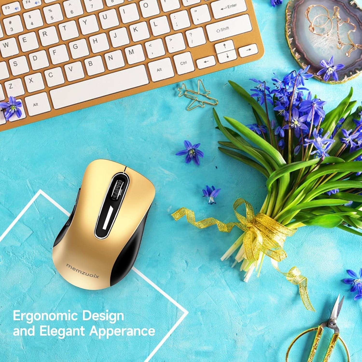 Gold Wireless Mouse 1400 DPI USB 2.4G 5-Button Ergonomic Laptop