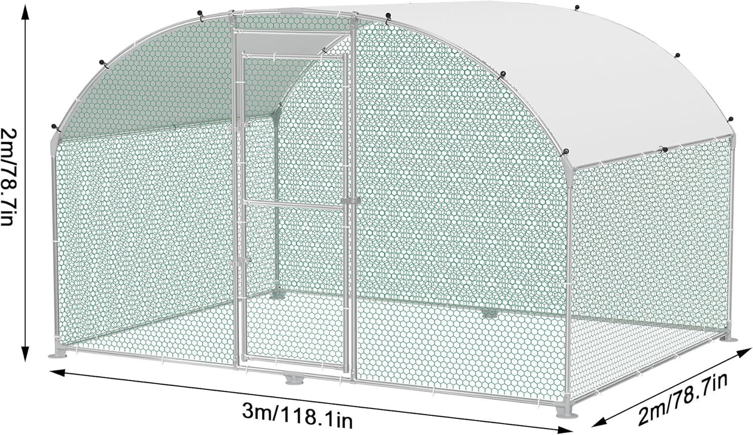 Large Walk In Chicken Run 3x2m Galvanised Metal Enclosure Roof Door