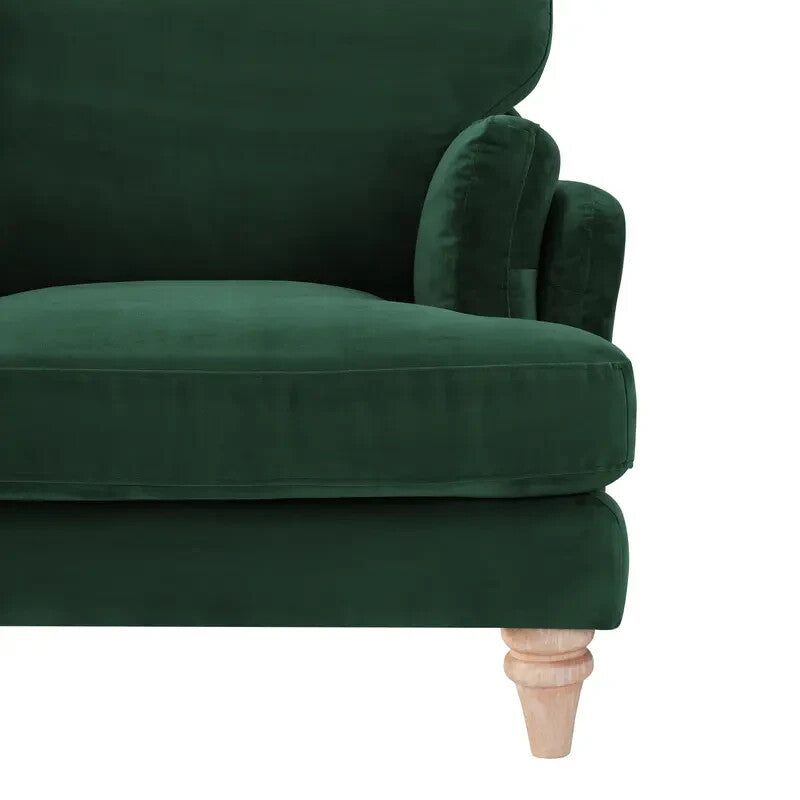 Luxury Green Velvet 2 Seater Sofa Modern Deep Seat Cushions Solid Wood Legs