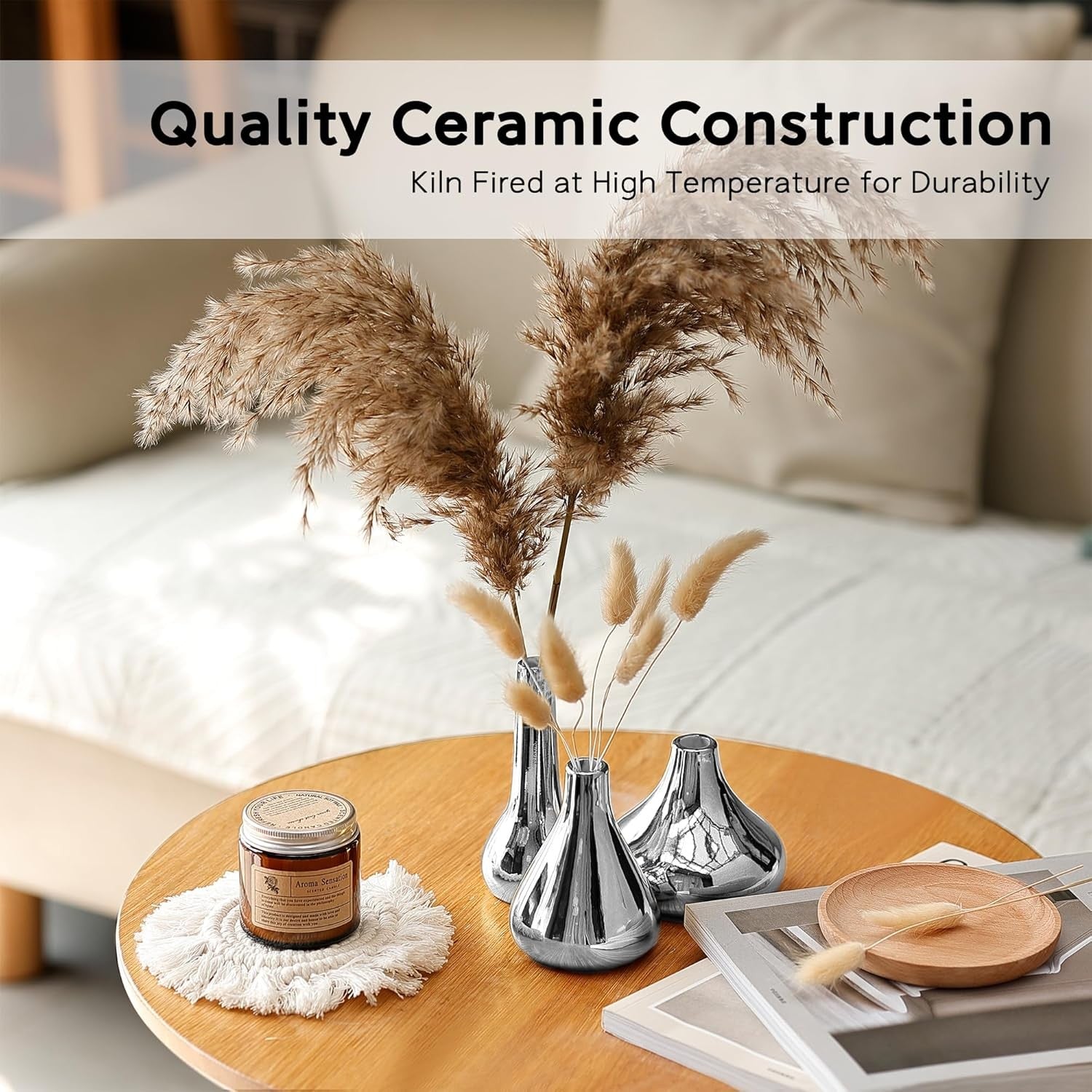 Silver Bud Vase Set of 3 Modern Table Centerpiece Wedding Home Decor
