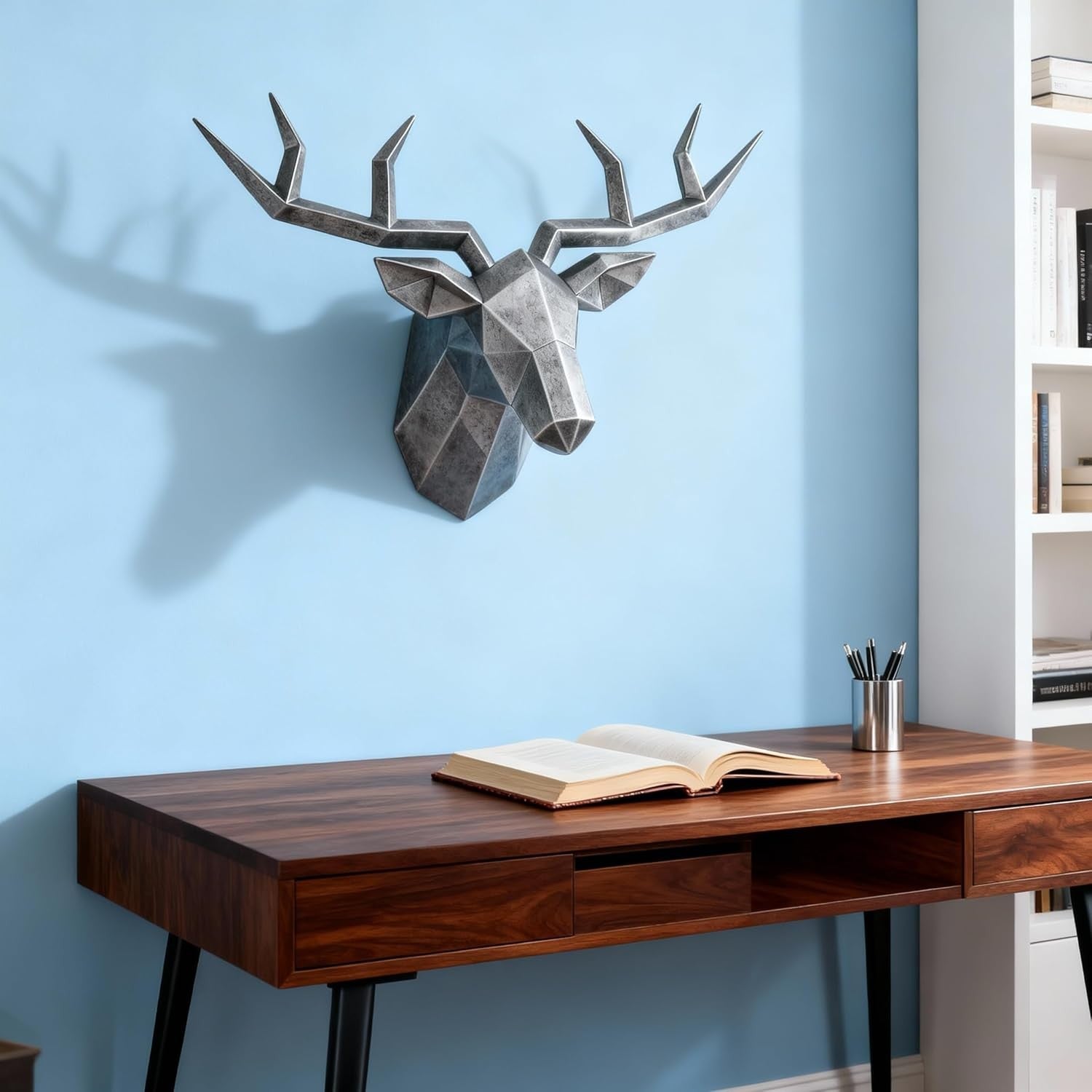 Silver Deer Head Wall Art Faux Resin Stag