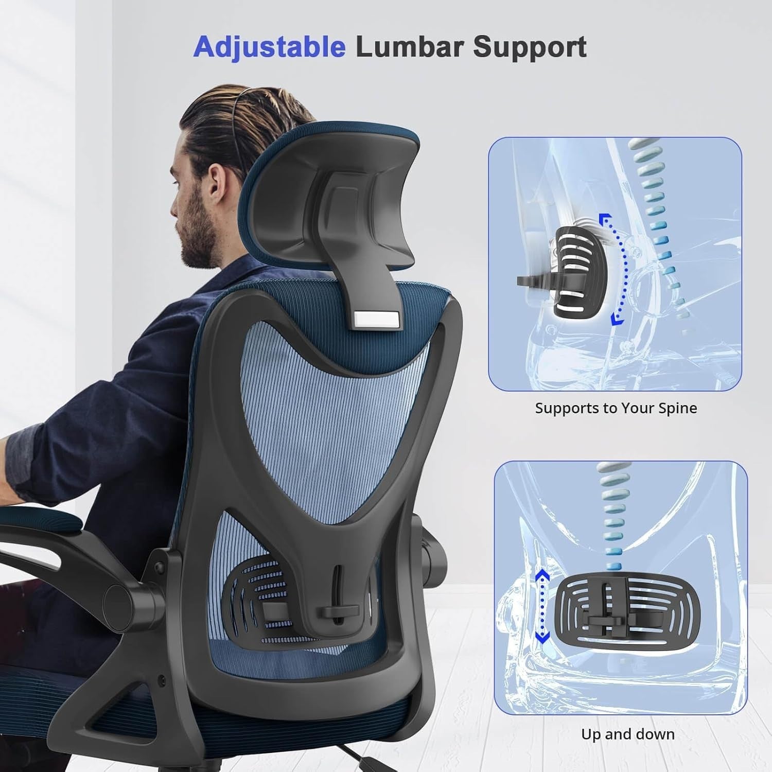Ergonomic Office Chair High Back Mesh Flip-up Armrests Adjustable Lumbar Support