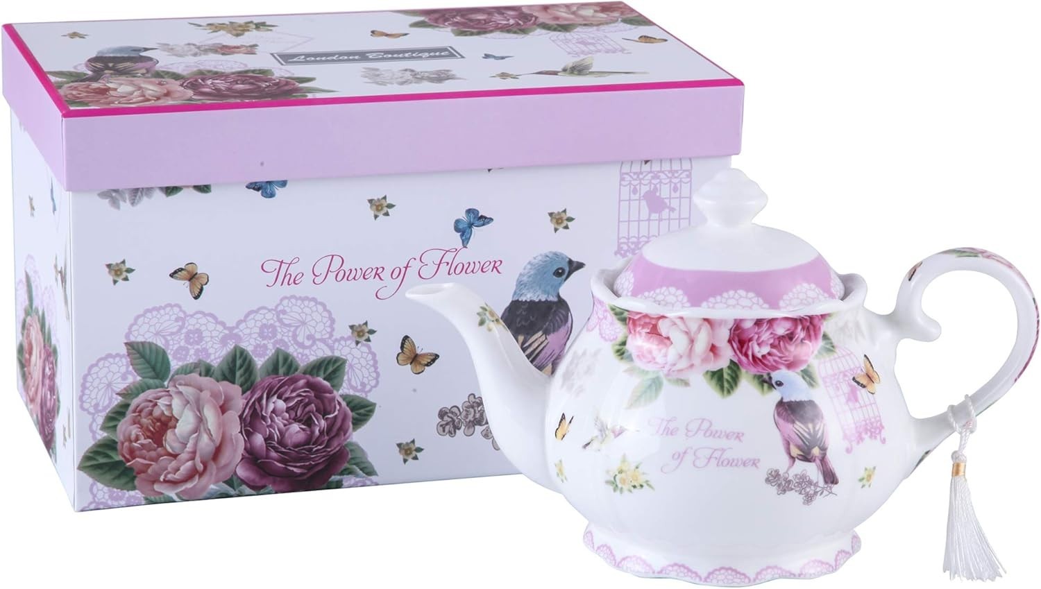 Vintage Bone China Tea Set Teapot Sugar Bowl Milk Jug 1300ml Floral