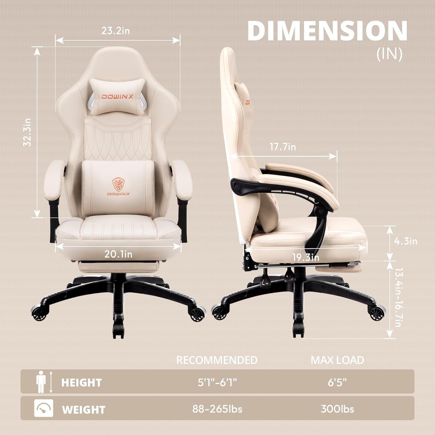 Gaming Chair Pocket Spring Cushion Massage Lumbar Footrest White