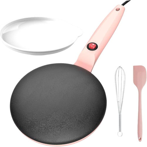 8" Electric Crepe Maker Nonstick Pan Long Handle Fast Heating Portable Pink
