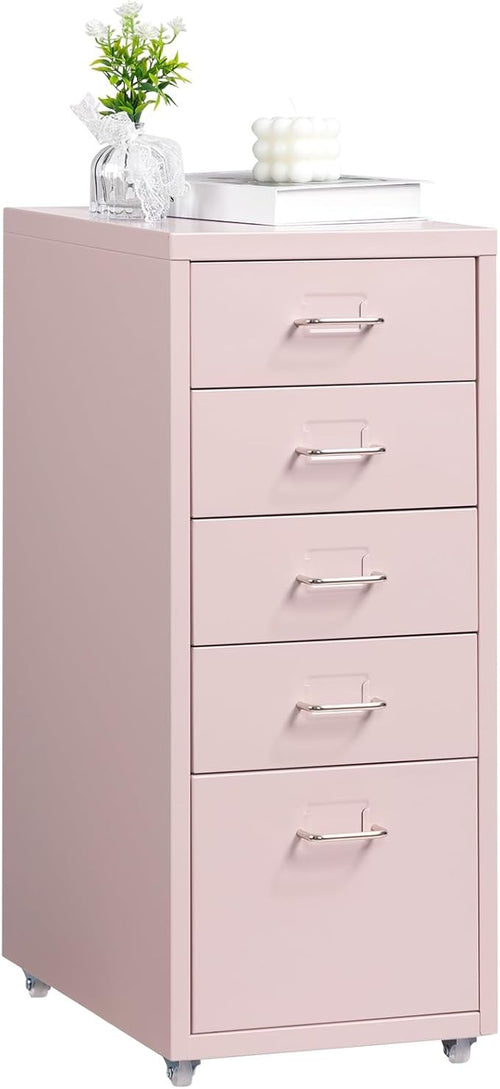 5 Drawer Metal File Cabinet with Wheels, Rolling Lockable Office Storage Unit