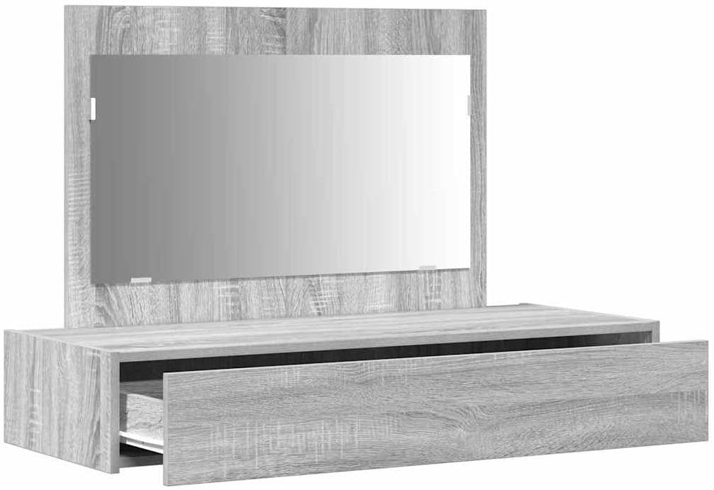 Modern Grey Sonoma Dressing Table Vanity Set Mirror Drawer Engineered Wood