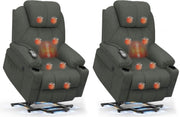 Set of 2 Lift Recliner Chairs Massage Heat USB-C Footrest Cup Holders Dark Grey