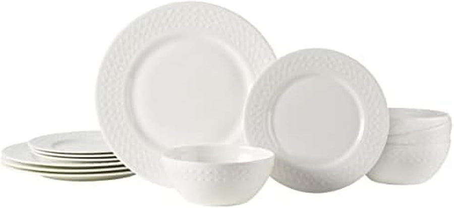 12 Piece Vegan Bone China Dinner Set Chip Resistant Plates Bowls