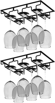 Under Cabinet Wine Glass Rack Hanging Holder 2 Pack 3 Slot Metal Stemware
