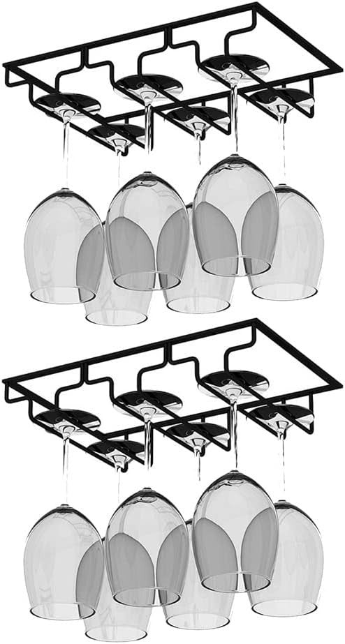 Under Cabinet Wine Glass Rack Hanging Holder 2 Pack 3 Slot Metal Stemware