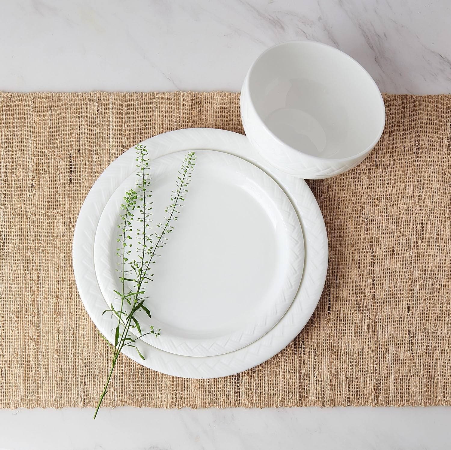 12 Piece Bone China Dinner Set Lightweight Chip Resistant Plates Bowls White