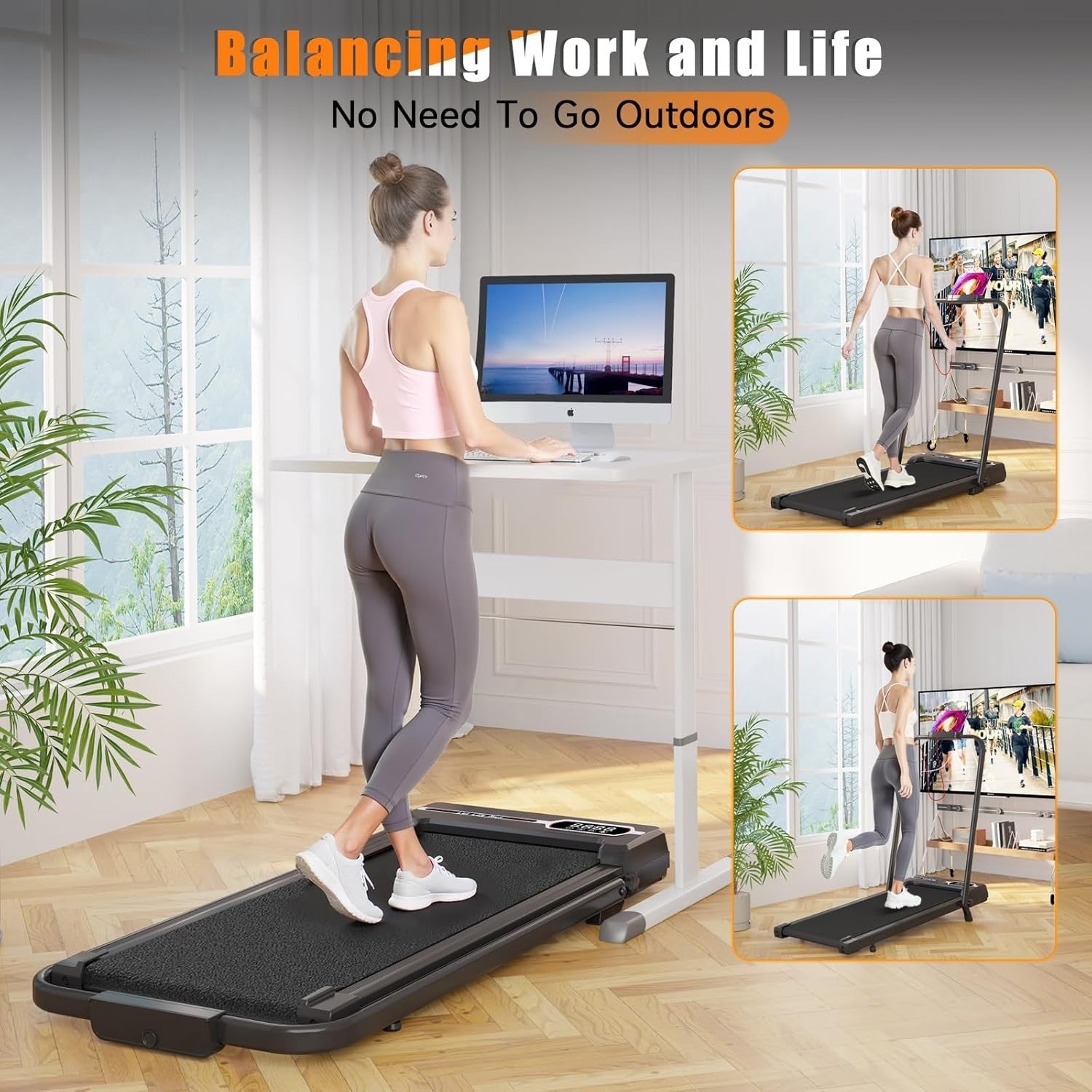 Foldable Incline Walking Treadmill 8KM/H Ultra Quiet Home Office Gym