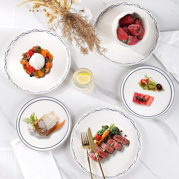 12pc Porcelain Dinnerware Set Plates Bowls Reactive Glaze Service for 4