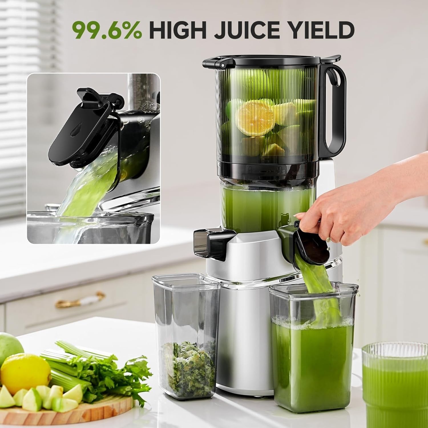 Cold Press Juicer 135mm Wide Feed Opening 250W Auto Feed High Yield