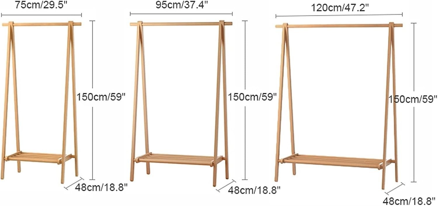 Wooden Clothes Rail 120cm Heavy Duty Garment Rack with Shelf