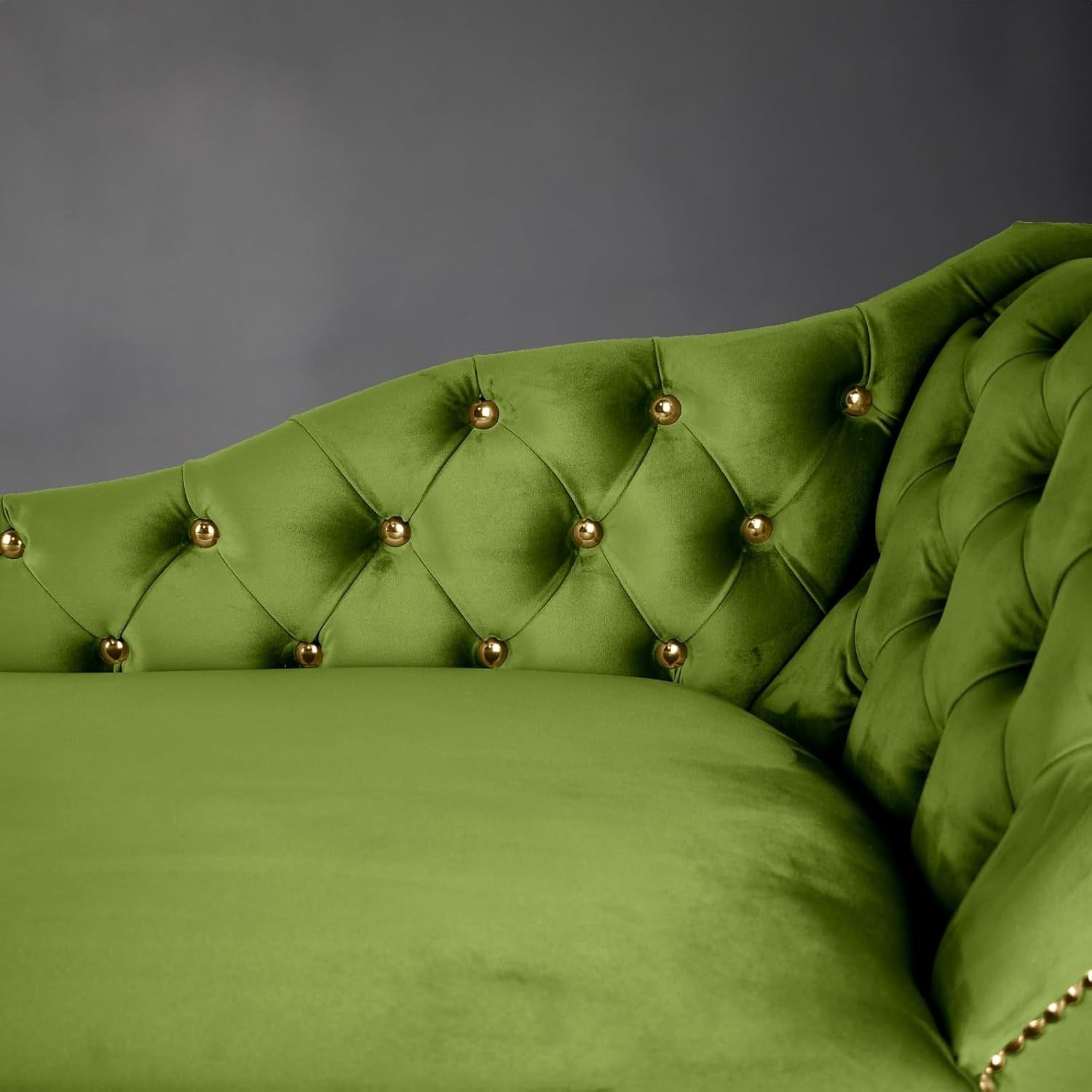 Velvet Chaise Lounge Sofa Tufted Right Hand Chair Olive Bedroom Living