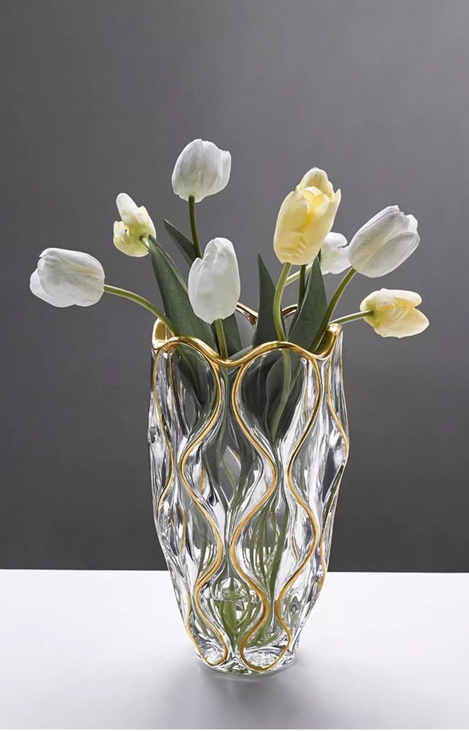 Gold Glass Vase Hand Painted Luxury Tall Flower Vase for Living Room Decor