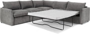 Grey Linen 5 Seater L-Shape Sofa Bed – Pull-Out Sleeper, Metal Frame, Modern