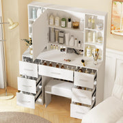 Modern Vanity Makeup Dressing Table w/Mirror Storage Drawers Lights Ivory