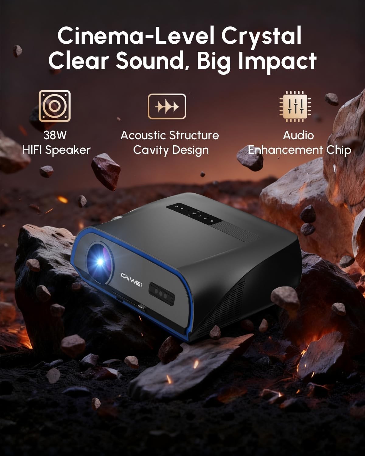 1800 ANSI Smart 4K Projector Daylight WiFi 6 Bluetooth NFC HDR