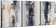 Set of 3 Grey Abstract Canvas Wall Art Gold Black 40x30cm