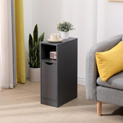 Slim Grey Bedside Table with Drawer & Shelf, Narrow Modern Nightstand Storage