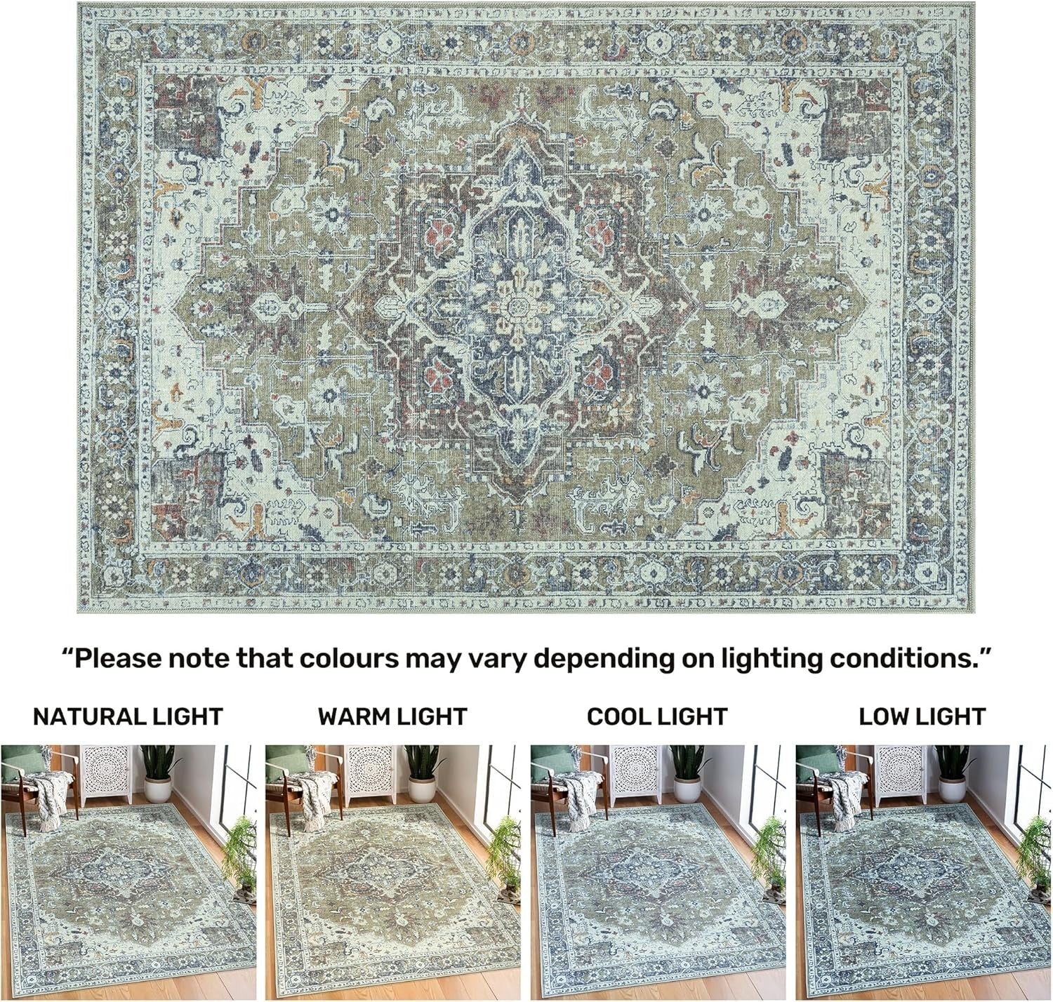 Washable Runner Rug 80x150cm Sage Green Non-Slip Soft Hallway Kitchen Bedroom