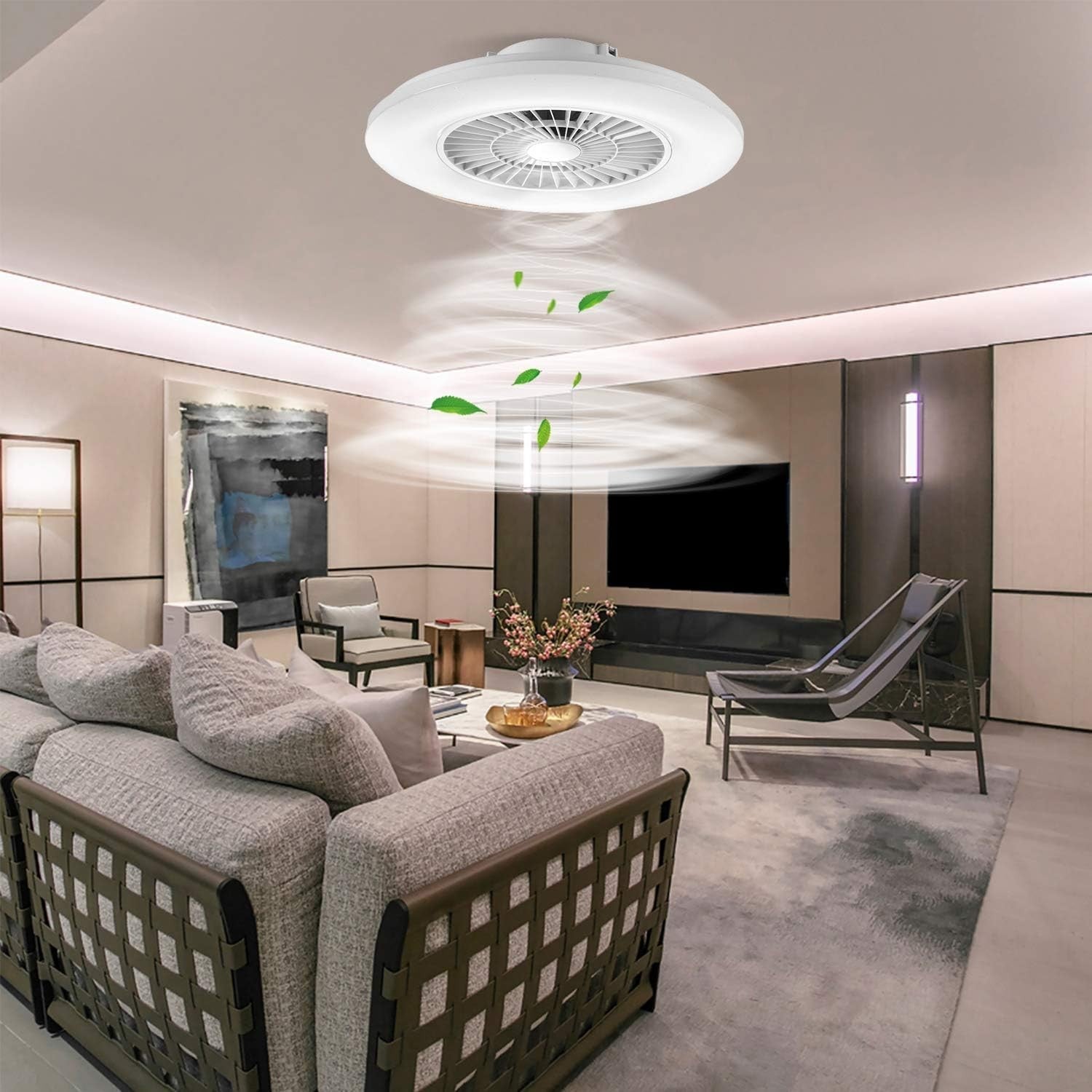 Smart LED Ceiling Fan Light, Stepless Speed & Dimming 3000-5500K, 60CM White