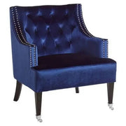 Blue Velvet Accent Armchair with Studs & Tufted Back | 200kg Support