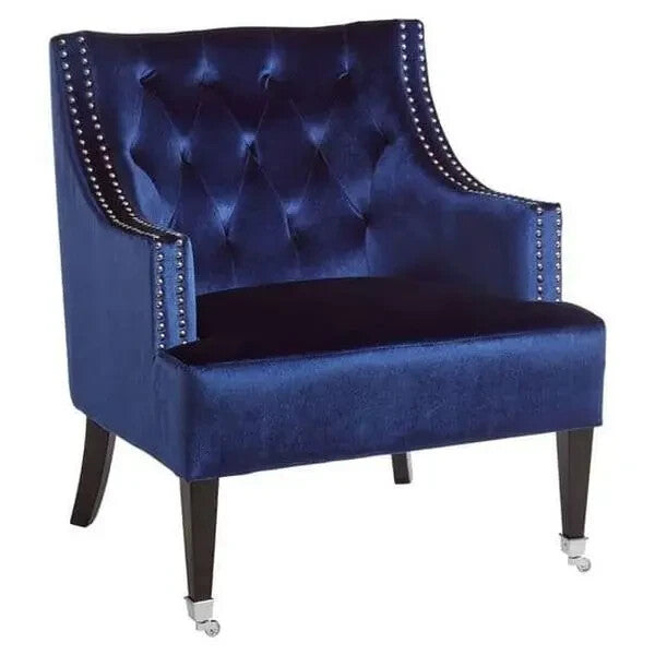 Blue Velvet Accent Armchair with Studs & Tufted Back | 200kg Support