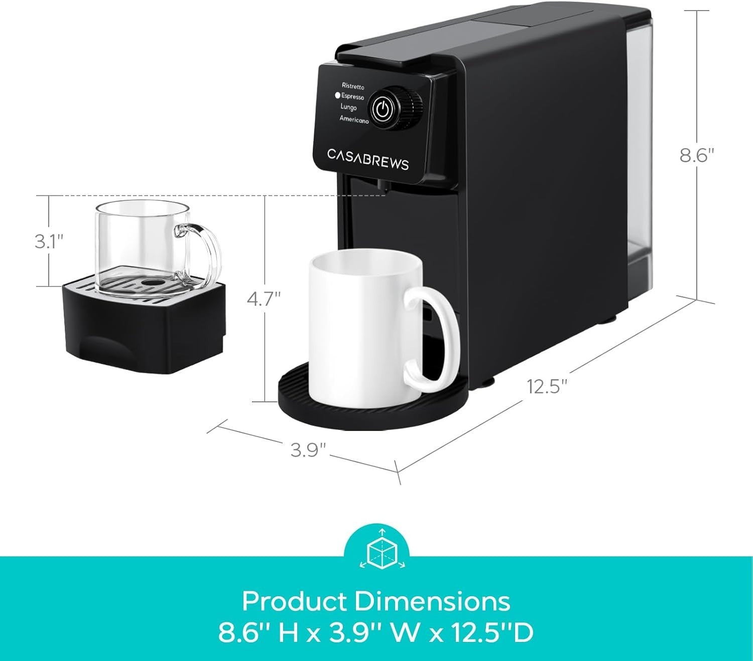 20 Bar Single Serve Espresso Machine for Pods Compact 4 Size Brewer 20oz Tank