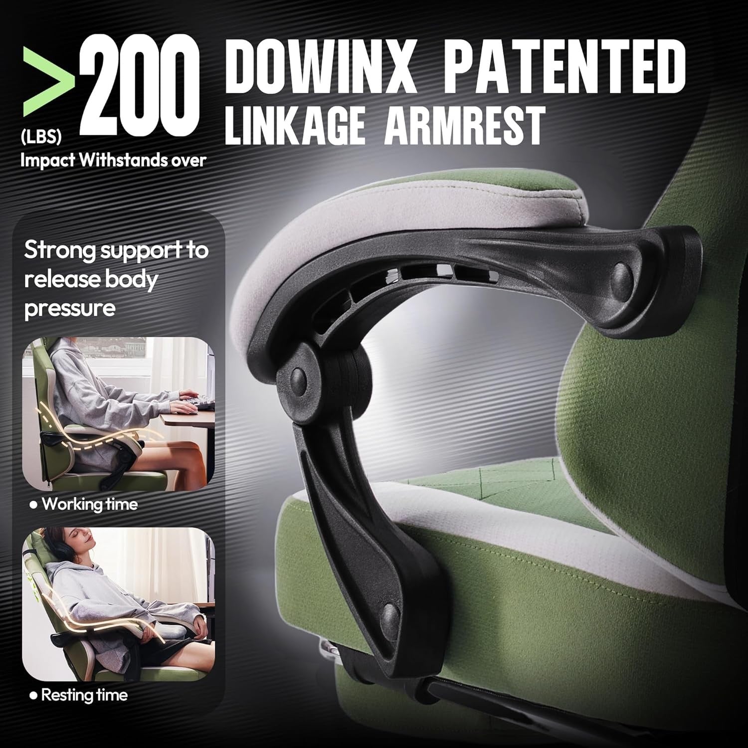 Gaming Chair w/ Footrest Massage Lumbar Pocket Spring Green