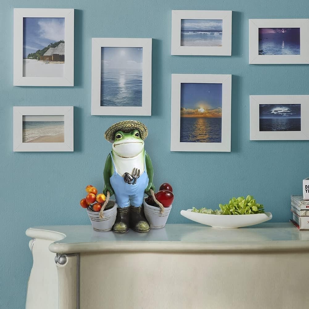 Farm Frog Garden Ornament Resin Figurine with Buckets Outdoor Patio Decor 15cm