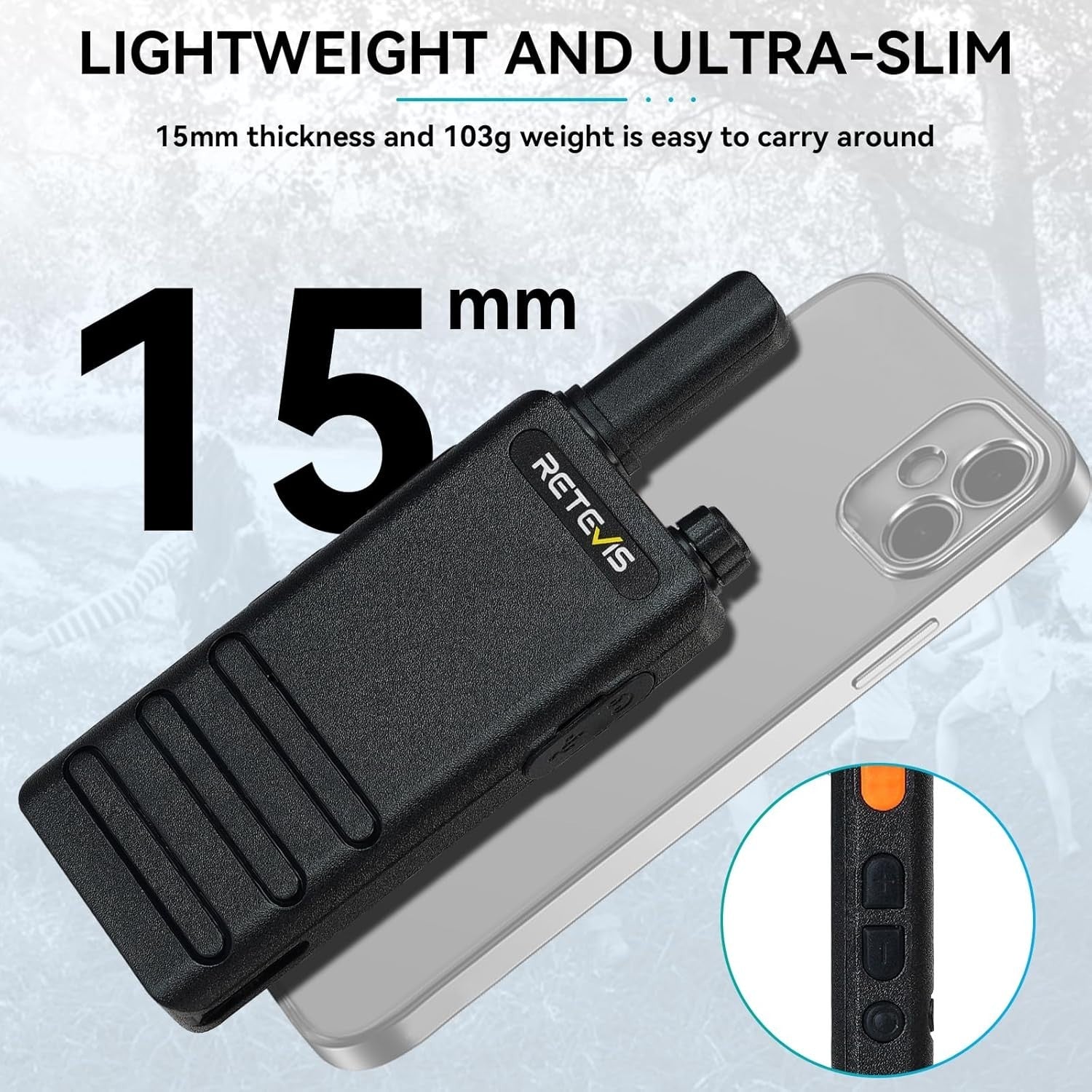 Slim PMR446 Walkie Talkies 2 Pack USB-C VOX Hidden Screen Radio