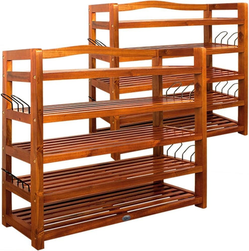 Set of 2 – 5-Tier Solid Acacia Wood Shoe Racks, 95x26x82 cm Dark Brown