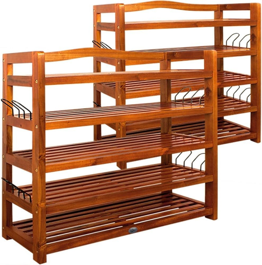 Set of 2 – 5-Tier Solid Acacia Wood Shoe Racks, 95x26x82 cm Dark Brown