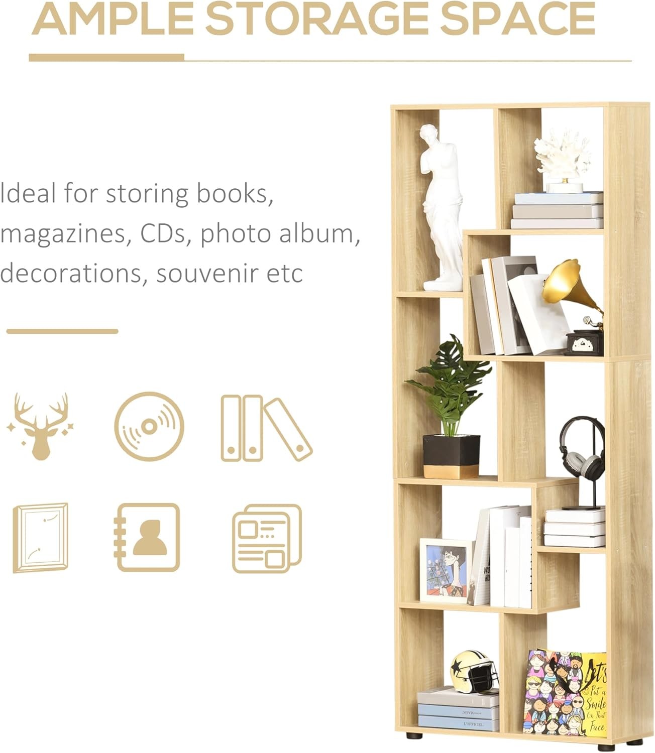 Modern 8-Cube Tall Bookcase Room Divider – Freestanding Storage Unit 178cm