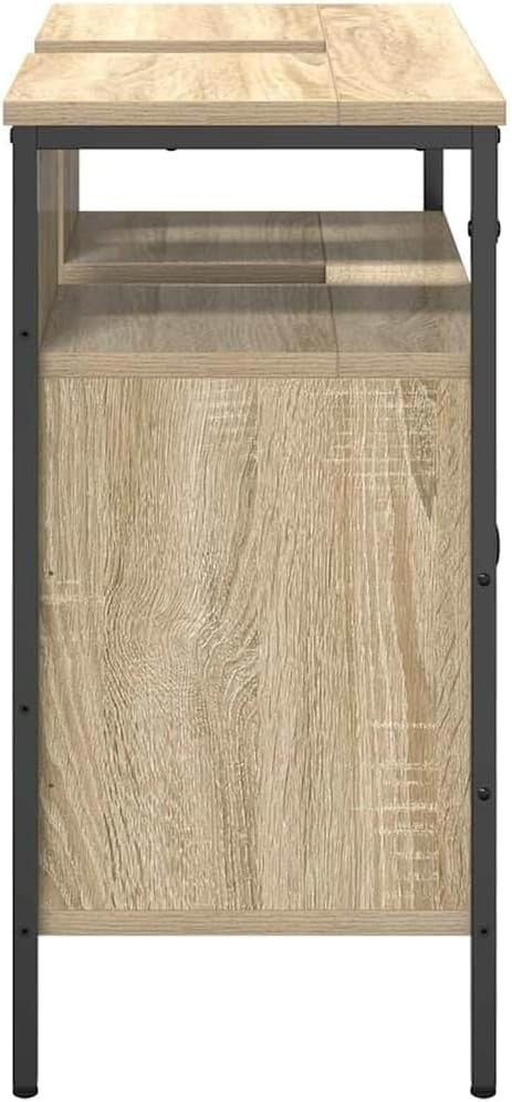 Beige Bathroom Sink Cabinet 60cm Vanity Unit Storage Cupboard with Metal Legs