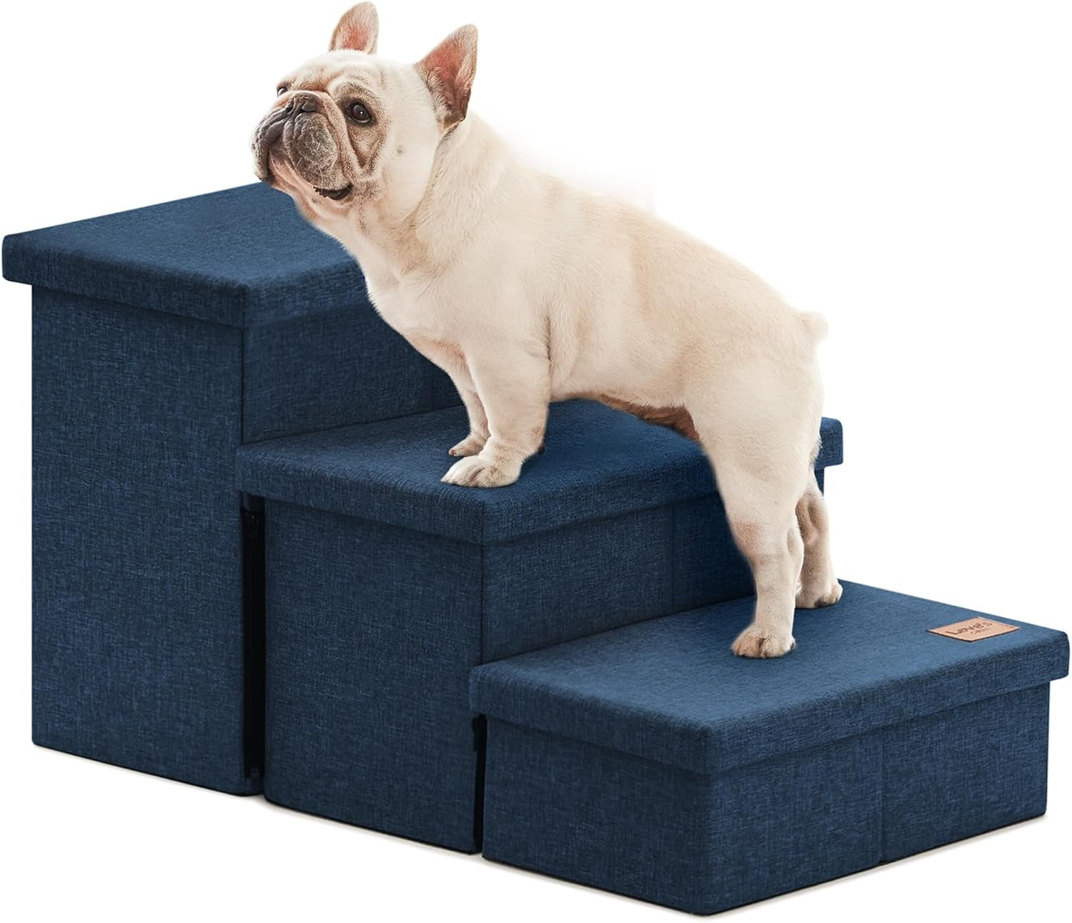Dog Stairs 3 Step with Storage 18" High Foldable Pet Steps Navy