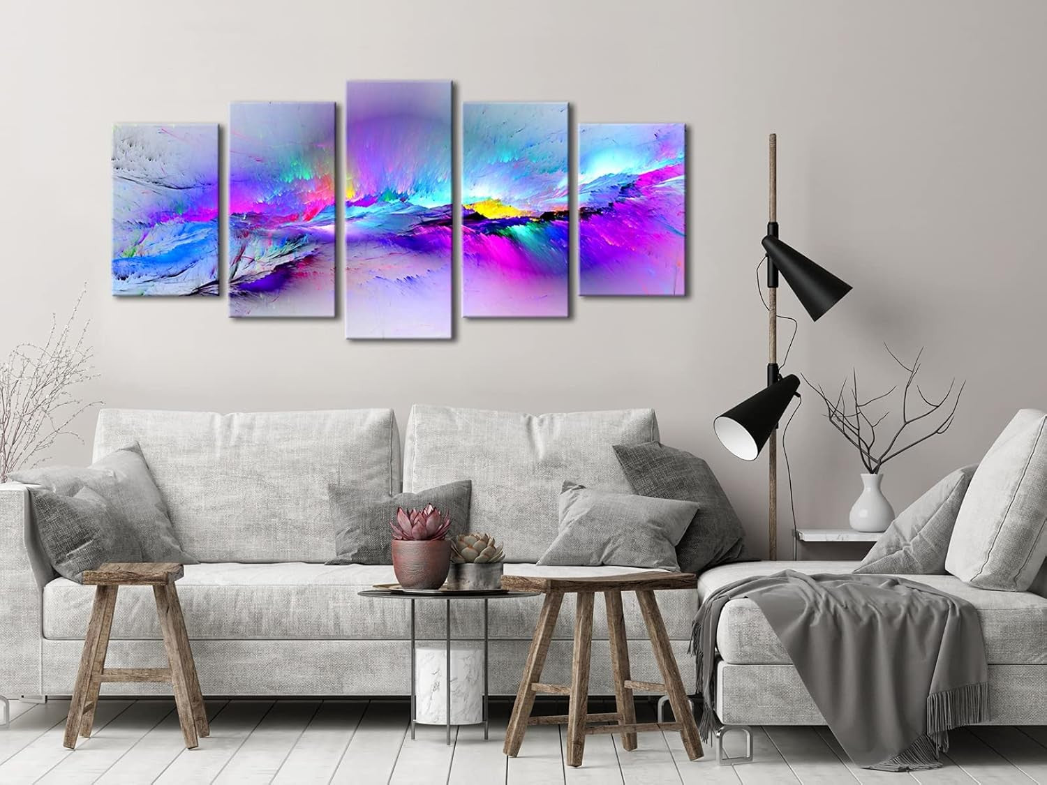 5 Piece Modern Canvas Wall Art Set Changing Colours