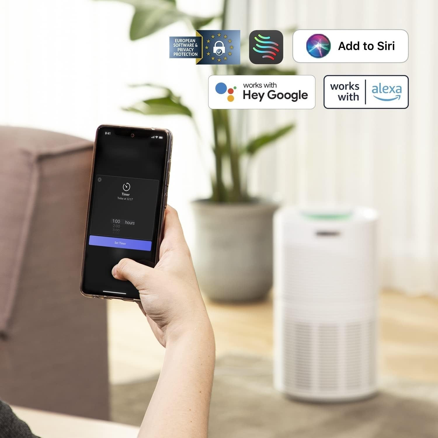 Smart Air Purifier H13 HEPA 99.97% Allergy Smoke Odour App Control