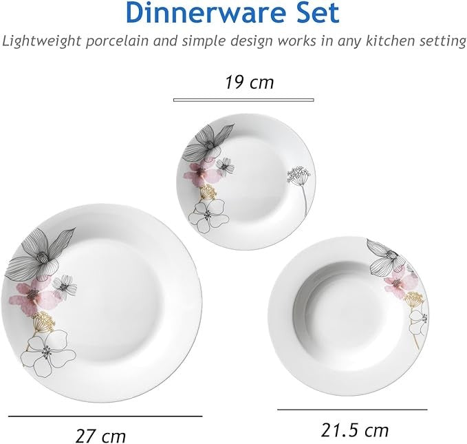 12pc White Ceramic Dinnerware Set Plates Bowls Service for 4 Floral