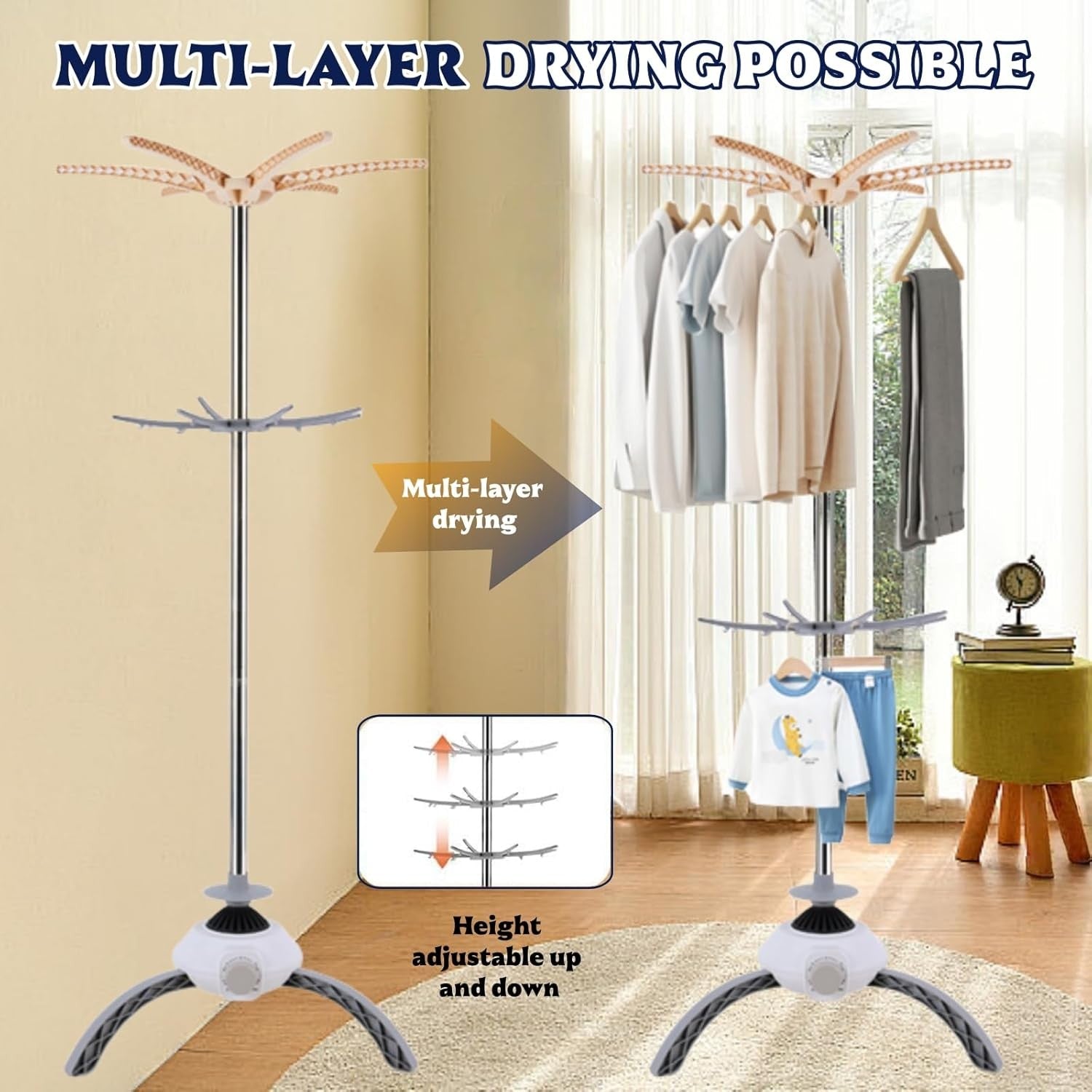 Electric Clothes Dryer 900W 2 Tier Heated Airer 12kg Portable Indoor